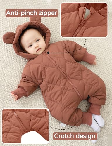 Combinaison de neige bébé capuche doudoune chaude barboteuse rouge - 3