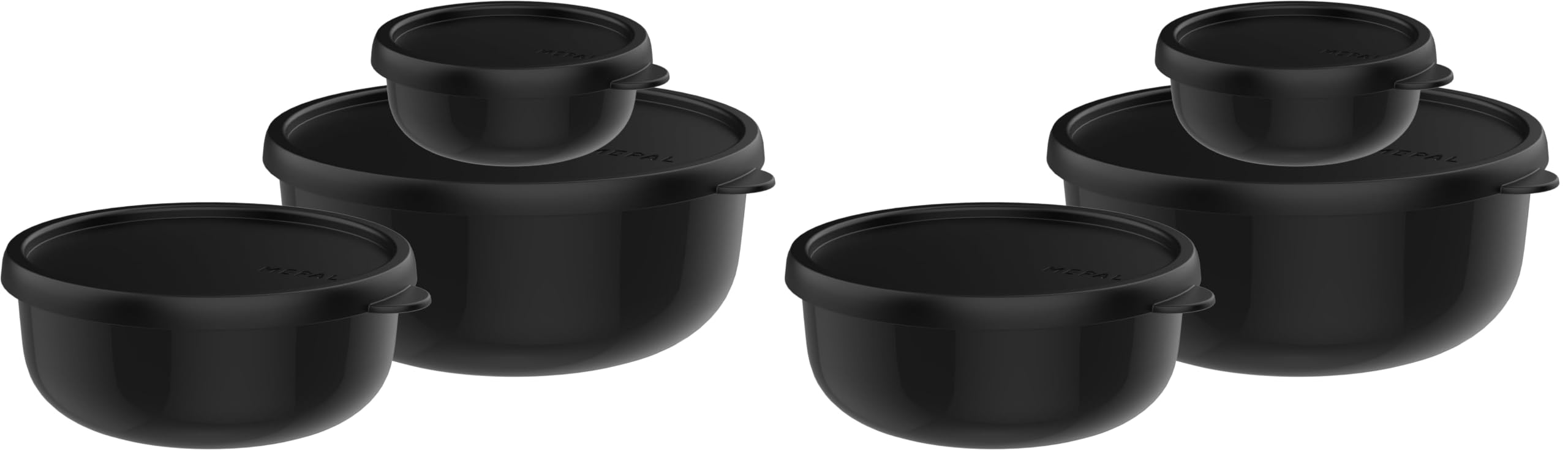 Mepal Set di 6 Contenitori per Microonde Lumina, Contenitori alimenti con coperchio adatti per frigo, freezer, forno a vapore e microonde, 250 + 750 + 1500 ml, Nordic black