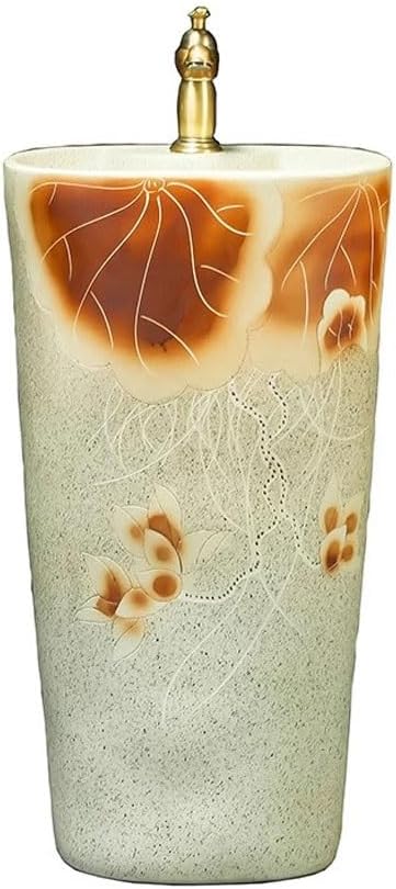 Pedestal Sinks Retro Ceramic Outdoor Courtyard Floor-Standing Wash Basin Balcony Garden Bathroom Sink (A)