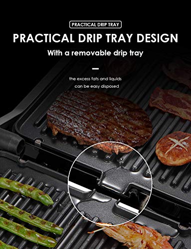 DEIK Panini Press, 6-in-1 Smokeless Indoor Grill with Timer and Temperature Control, 4 Non-Stick Removable Plates, Opens 180 Degrees for Panini, Grilled Meat, Steaks