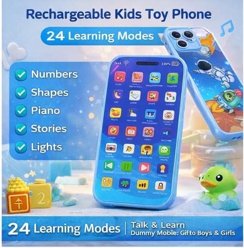 Image of Brand Conquer Baby Musical Toy for 1+ Year, Interactive Learning with Lights & Sounds,Educational ABC Numbers Shapes Songs Toy,Portable Toy Early Development Gift for Boys & Girls(CellPhone Toys Blue)