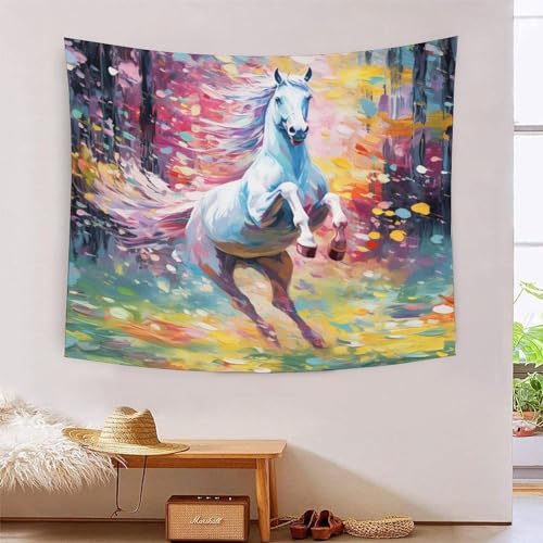 Tapisserie murale cheval habille grand mur vide salon décoration sans peinture