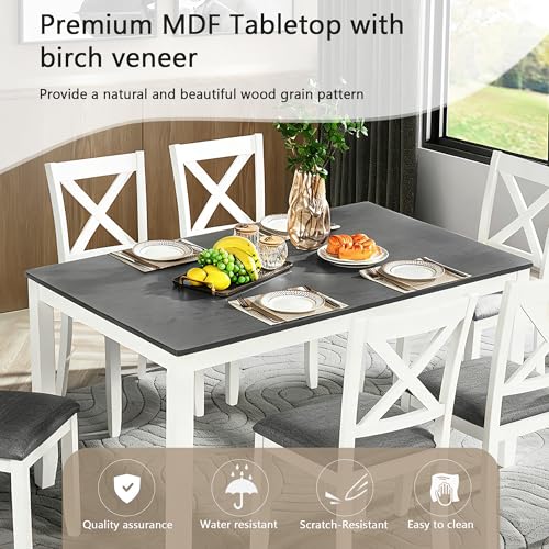 Image of Harper & Bright Designs Modern 7-Piece Dining Set,58.5 inch Solid Wood Table & 6 Padded X-Back Style Chairs, Grey & White Two-Toned for Kitchen /Dining Room, 6-Person Seating