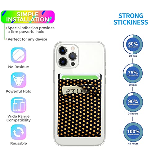 Image of RFID Blocking Phone Card Wallet Stretchy Lycra Wallet Pocket Credit Card ID Case Pouch Sleeve Adhesive Sticker Compatible with iPhone Android Smartphones (Polka Dot Yellow)-2PC