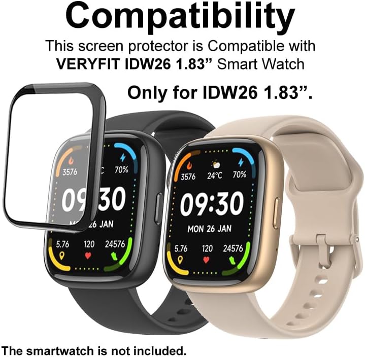 Compatible with Faweio IDW26 1.83”, 3D Smart Watch Screen Protectors 3 Piece, Full Coverage, Anti-shatter, 3DIDW26P56 image 4