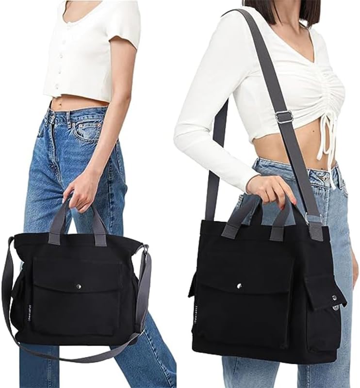 Miniatura 5 de Large Canvas Crossbody Tote Bag Messenger Bag Work Totes Multi Pockets Shoulder Purse Travel Handbag Hobo Bag for Men Women