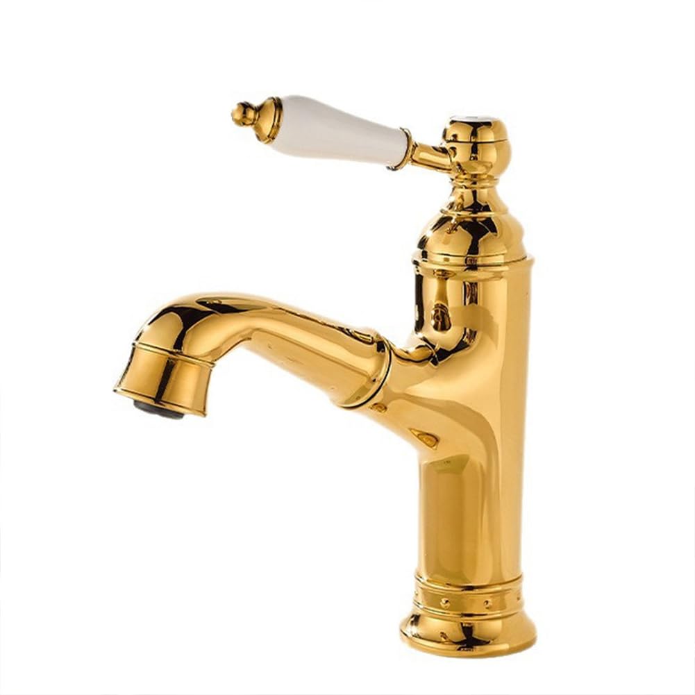 Mitigeur de lavabo en laiton antique doré style rétro de luxe avec douchette amovible