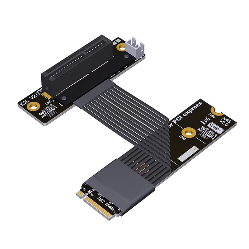 JMT ADT-K42S M.2 NVMe-Compatible to PCIe5.0 x4 Extension Cable 128 Gbps High Speed with SATA Power Adapter (K42SL-BK,15CM)