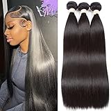 Human Hair Bundles, 16/18/20inch 3 Bundles Hair Extensions, Straight Weave Bundles Human Hair, Brazilian Hair Bundles, 100% Unprocessed Virgin Brazilian Human Hair, Natural Black Color Bundles