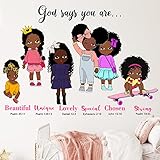 Mfault Black Girls God Says You are Beautiful Inspirational Wall Decals Stickers, Religious Quote Nu