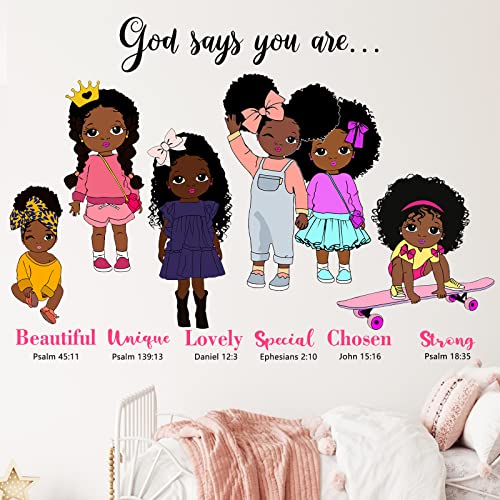 Mfault Black Girls God Says You Are Beautiful Inspirational Wall Decals Stickers, Religious Quote Nursery Decorations African American Bedroom Art, Motivational Afro Toddler Kids Baby Room Decor #TOP2