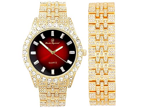 Montre homme hip hop dorée et rouge strass cadran élégant ST10226B