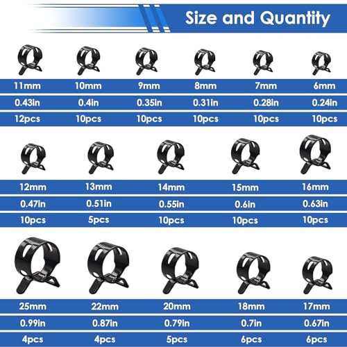 Image of smseace 132Pcs 6-25mm Spring Hose Clamps With Hose Clamp Plier 16-sizes Constant Tension Hose Clamp used for Fuel Line，Vacuum Hose，Air Hose Spring Band Hose Clamp Kit