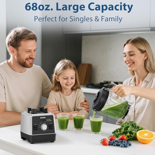 Aeitto Blenders for Kitchen 1800W Professional Countertop Blender, 68Oz Large Capacity Smoothie Blender with 3 Programs & 7 Speeds for Smoothies, Ice Crush, Frozen Drinks, Black - 2