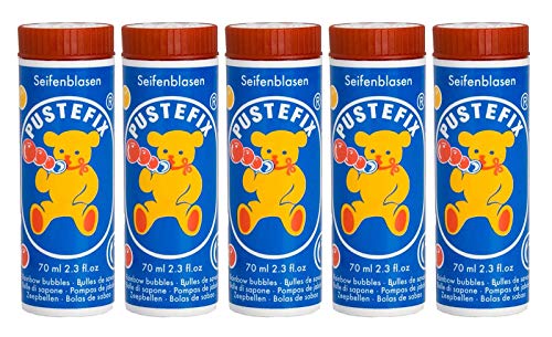 PUSTEFIX Seifenblasen Set I 5X Klassik 70ml I Bunte Bubbles Made in Germany I Seifenblasen für Hochzeit, Kindergeburtstag, Standesamt, Polterabend I 5 x 70 ml Vorteilspack für Kinder & Erwachsene