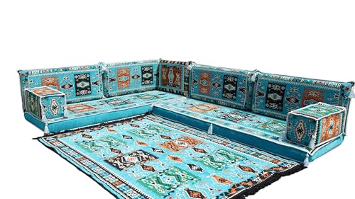 arabicsofa Corner Floor Seating Cushions with Backrest Pillows – Boho Style Modular Floor Sofa Set
