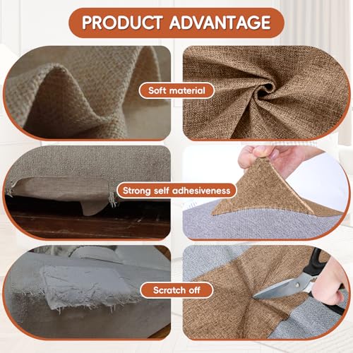 Linen Fabric Repair Tape 2 Pcs 8x12 Inch, Self Adhesive Couch Patch Repair Fabric Tape for Furniture, Linen Patch Kit for Couch, Carpet, Upholstery, Chair, Sofa, Cushion, Bag (Brown) — view 3