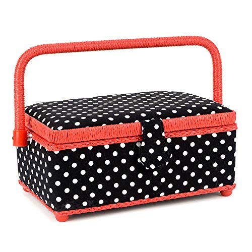 Prym Polka Dots - Cesta de costura con compartimientos en interior, 25 x 15 x 12 cm, color negro, rojo y blanco