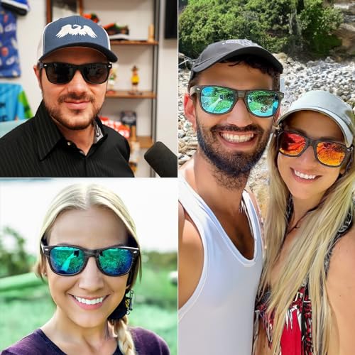 WISTON Wood Grain Polarized Sunglasses for Men and Women, UV400 Protection,TR90 Retro Mens Sunglasses W8809-Blue2