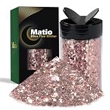 Matio Chunky Glitter 7.8oz/220g Rosy Gold Craft Ultra Fine Glitter Powder Mixed Chunky PET Flakes Sequins for Resin Epoxy Painting Arts Nail Hair Tumblers Slime Party Festival Decor