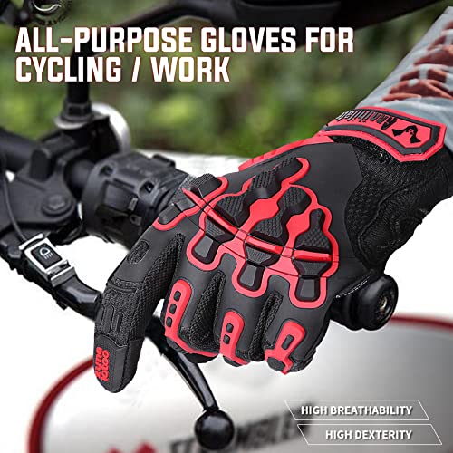 ZUNE LOTOO Motorcycle Gloves for Men, Touchscreen Motorcycle Gloves Kevlar-Lined Padded Protective, Red Leather Safety Work Gloves for Airsoft Gear/Paintball/Competition/Driving/X-Large