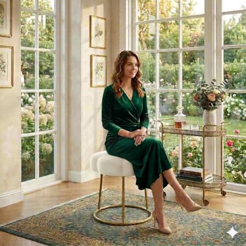 Image of Flower Ottoman Foot Stool for Bedroom and Living Room, Round Makeup Vanity Chair with Metal Legs and Soft Padded Seat-White