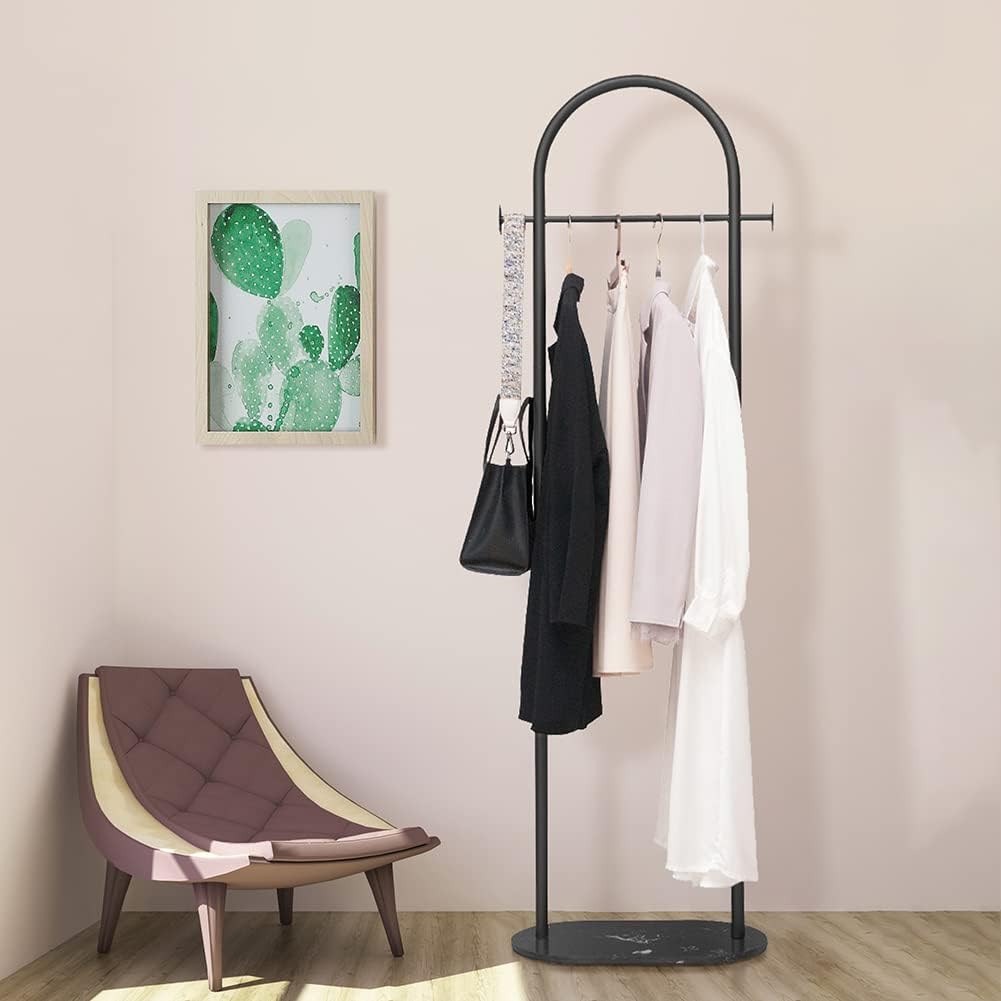 Clothing Rack Marble Base Metal Modern Coat Rack Stand Clothes Rack Stand for Bedroom Standing Garment Rack Heavy Duty Coat Hanger Rack Stand for Bag, Hat, Scarf, Jacket Black