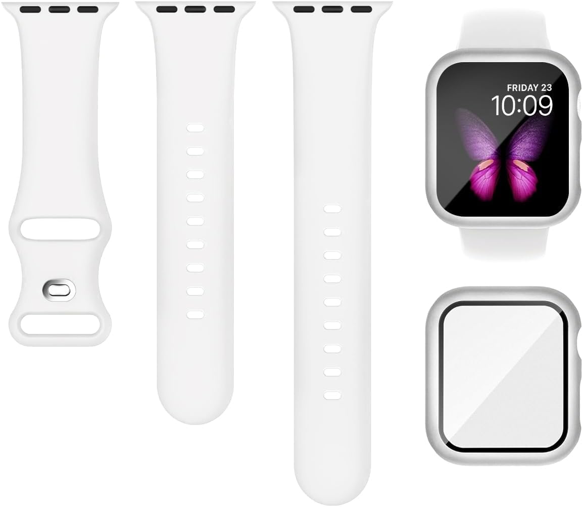 Sport Silicone Band and Case Compatible with Apple Watch Bands 38mm 40mm 41mm 42mm 44mm 45mm 46mm, Waterproof Apple Watch Strap & Screen Protector iWatch Series 11 10 9 8 SE 7 6 5 4 3 2 1 for Women Men