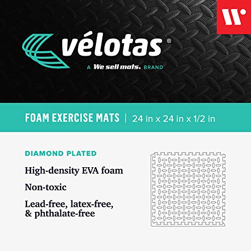 Velotas 1/2 Inch Interlocking Eva Foam Personal Fitness Mat, Diamond Plate Exercise Mats For Indoor Workout, 24 In X 24 In, Black, 48 Sq Ft (12 Tiles) #TOP1