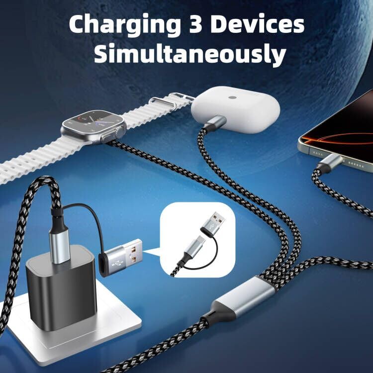 Image of Travel Essentials 3 in 2 Multi Charging Cable for iWatch Charger /IP /USB-C