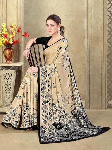 Image of SIRIL Women's Crepe Silk Printed Saree with Unstitched Blouse Piece