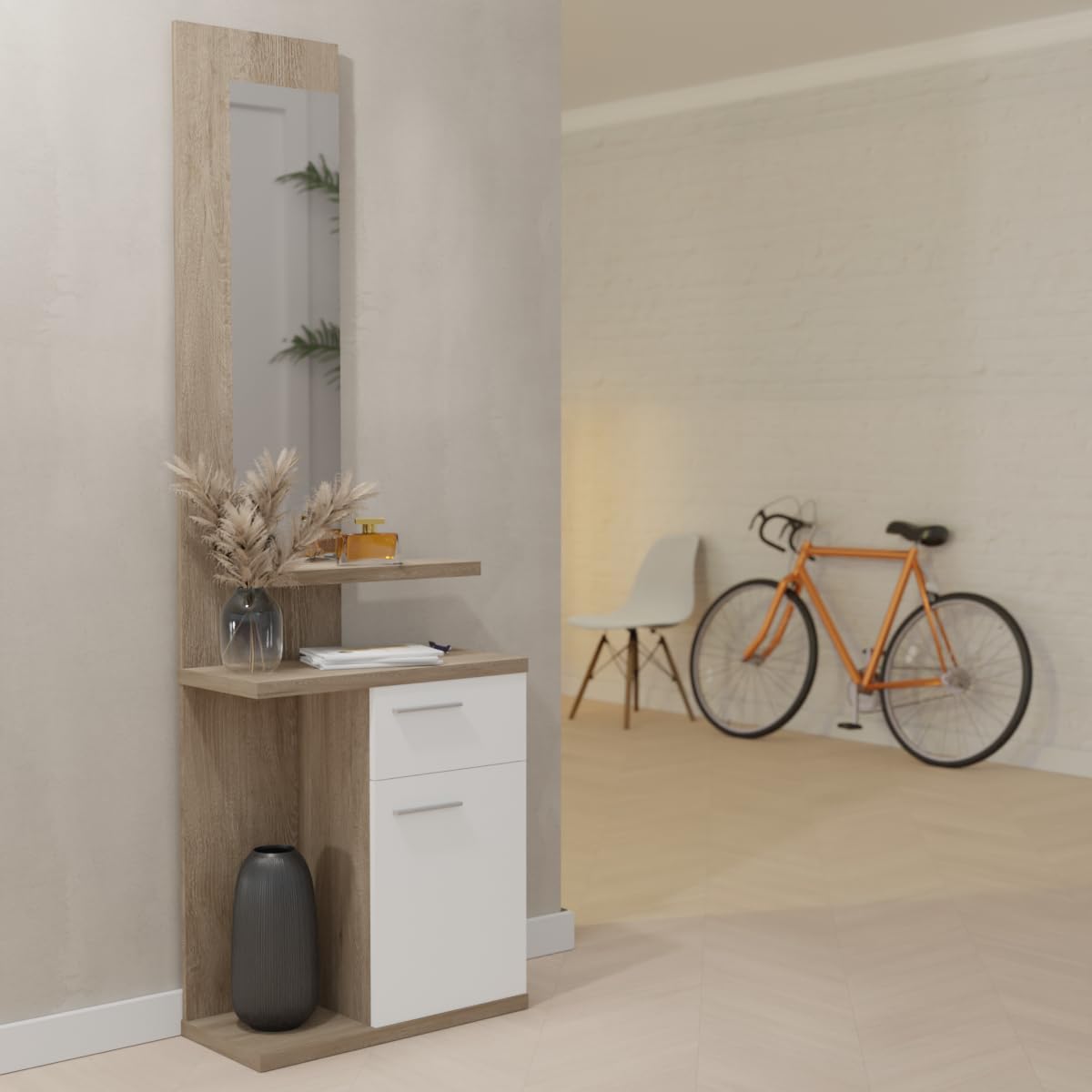 Somnia - Mueble Recibidor Vertical, Modelo Carl, Práctico y Funcional, Color Blanco, Medidas: 60,5 cm Largo x 28 cm Fondo x 117,5 cm Alto