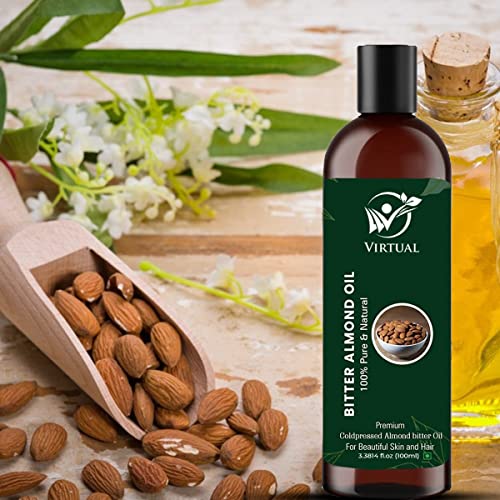 Image of VIRTUAL Pure Bitter Almond Essential Oil For Stronger Hair, Body Skin Care, Moisturizing Dry Skin, Eyelash & Nails Cold Pressed Oil With No Mineral & Silicones
