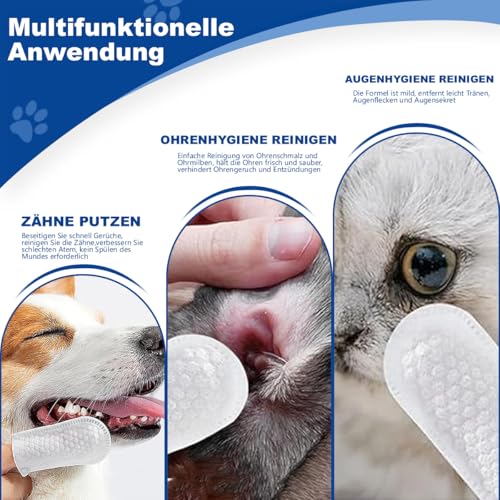 PCpetclear Petclear Pflege-Fingerlinge für Hunde & Katzen, Spülfrei, Entfernen Flecken, Einweg Finger-Reinigungstücher zur Reinigung von Zähnen, Augen und Ohren (50 Stück)