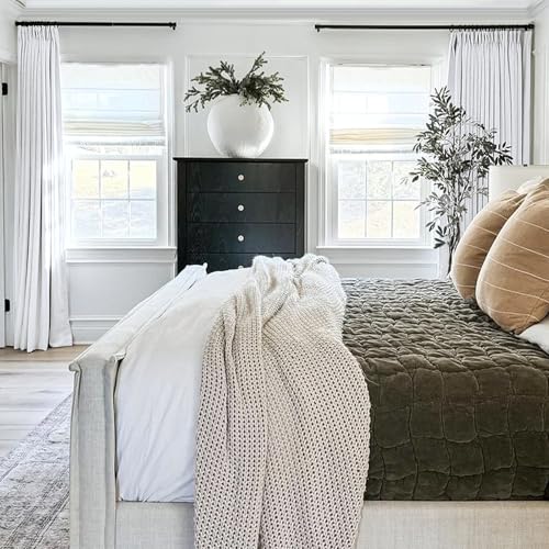 TWOPAGES 52 W x 84 L inch Pinch Pleated Curtain Blackout Linen Drapery for Bedroom Living Room Theater Patio Door (1 Panel),Snow White