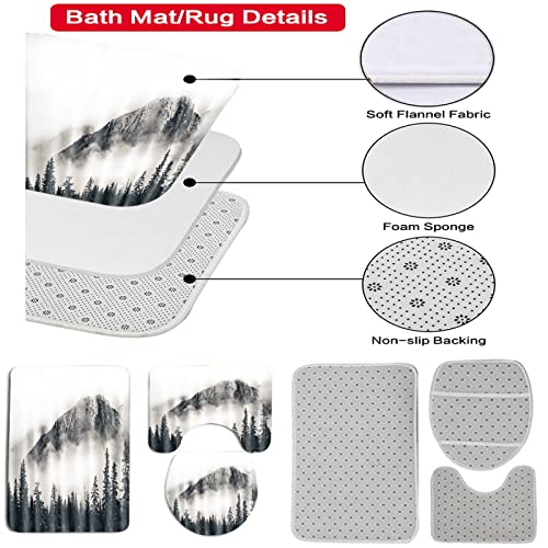 3-teilig Badematten Set, 3D Digitaldruck Landschaft Badteppich Sets rutschfest Badvorleger Grau Waschbar U-Förmiger… – Bild 3