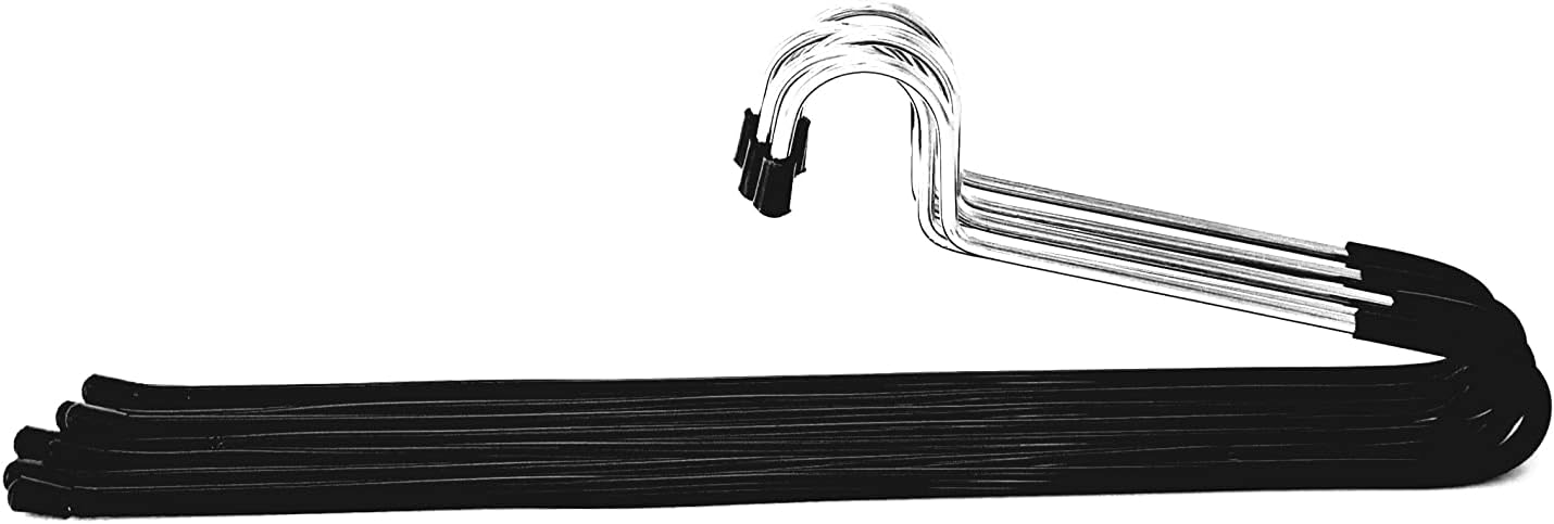 12 Steel Saree Hangers with Black Virgin PVC Tube Coating for Wardrobe, Pants and Sarees, Pack of 12, Anti Slip, Chrome Plated, Rust Proof