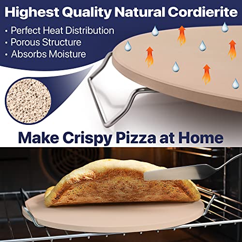 16 Pizza Stone Set for Oven & Grill - Cordierite Baking Stone with Handles (1500 °F Resistant)