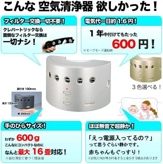 な*な様 クレバートリック2 イオン式 空気清浄 オゾン 脱臭器 コンパクト Amazon.co.jp: クレバートリック2 空気清浄機 脱臭器 除菌 花粉症対策