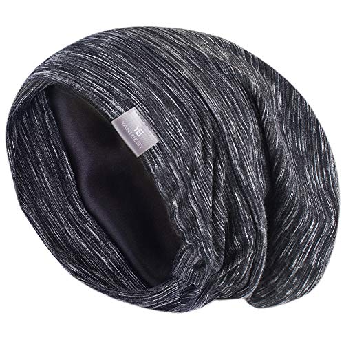 YANIBEST Hair Cover Bonnet Satin Sleep Cap - Black Adjustable Stay on Silk