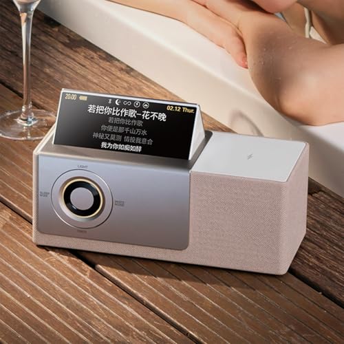 Altavoz Bluetooth portátil con cargador inalámbrico, lámpara de luz nocturna y reloj de escritorio, pantalla abatible de 5 pulgadas con letras flotantes para el hogar, senderismo y fiestas