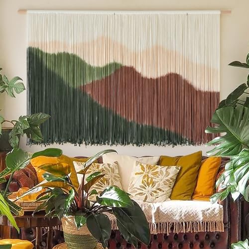 Image of IOWER Macrame Wall Hanging Large Mountain Landscape Boho Wall Art Craftmanship Handmade Home Wall Decor for Living Room Bedroom Apartment Dorm 57 inch W x 35 inch L