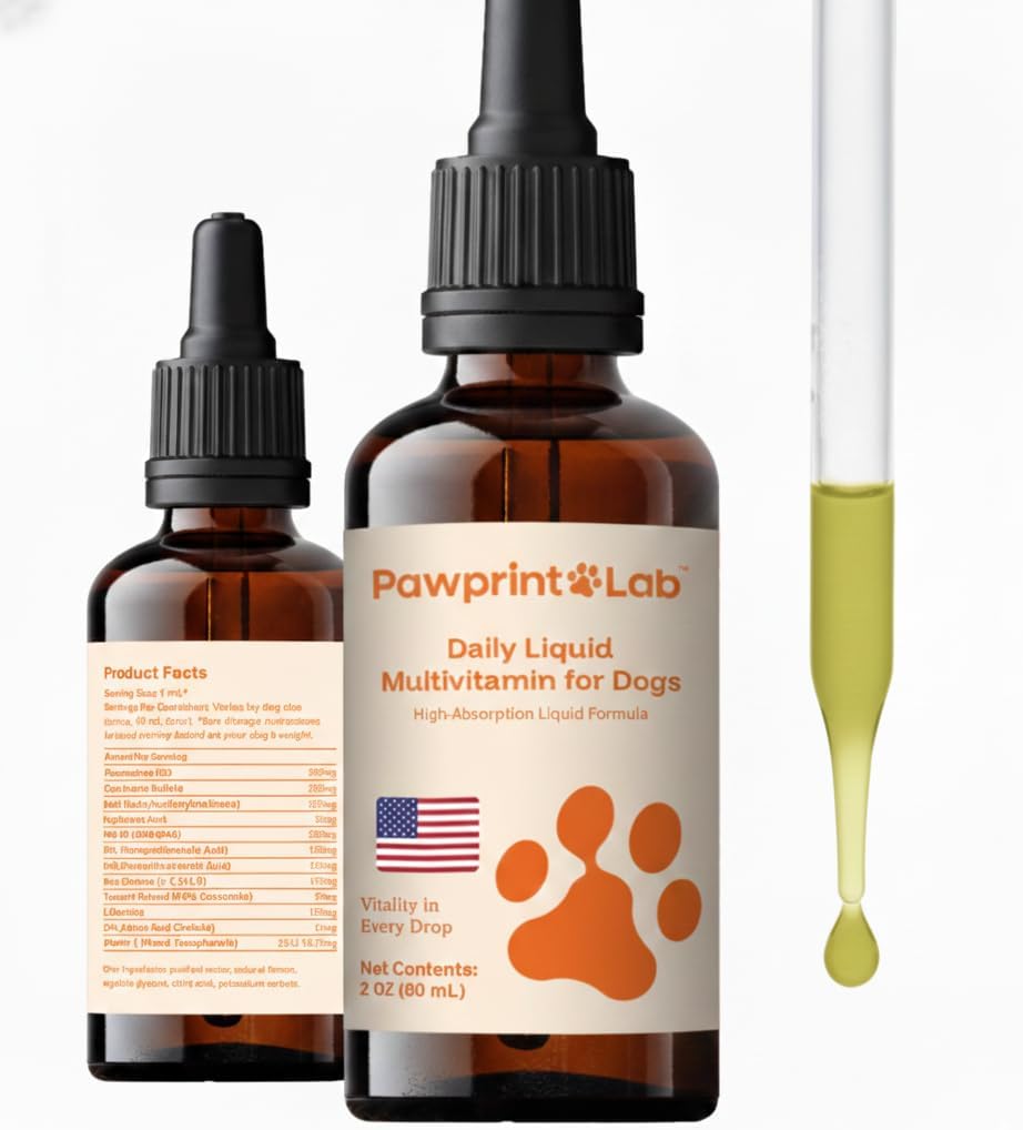 Pawprint Wellness Protocol Liquid Multivitamin for Dogs – All‑in‑One Hip & Joint, Skin & Coat, Immune & Heart Support – Dog Vitamins with Glucosamine, Chondroitin, MSM, Omega‑3 Fish Oil – 2 fl oz