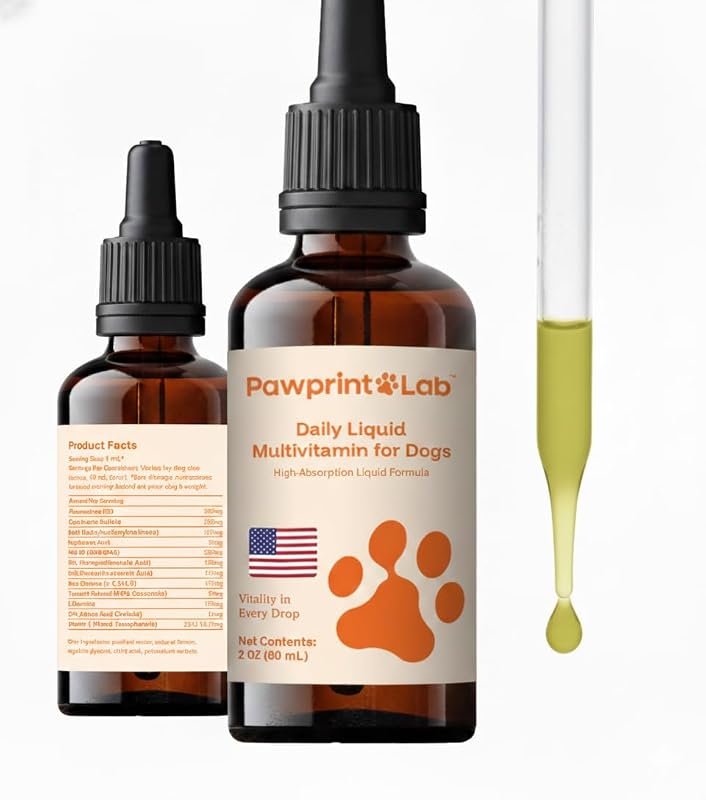 Suplemento multivitamínico líquido para cães PAWPRINT LAB com glucosamina, condroitina e Ômega 3, 60 mL
