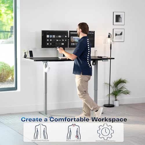 Image of VIVO Electric 71 x 30 in Standing Desk, Memory Height Adjustment, 1B Series, Holds 220 lbs, Black Top Gray Frame, DESK-KIT-1G7B