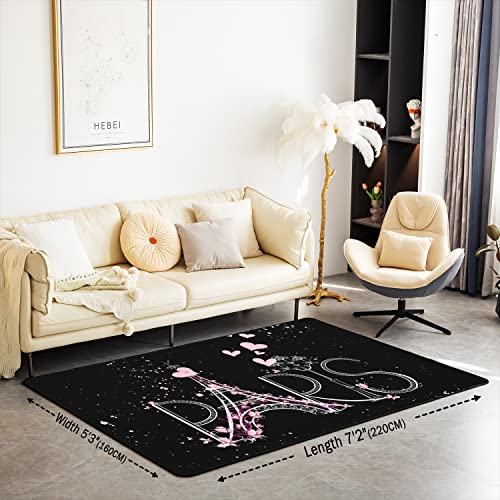 Loussiesd Eiffel Tower Living Room Rugs Area Rug Cherry Blossoms Paris Indoor Floor Mat for Decor Paris Decor Accent Rug Set Women Men Valentines Non Slip Area Runner Rug 100 * 150cm - Image 2