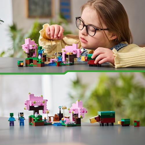 LEGO Minecraft Le Jardin des Cerisiers en Fleurs - Jeu de Construction avec Arbres, Figurine de Sunny, Abeilles & Mobs Dont Un Zombie - Cadeau pour Gamer, Garçon ou Fille dès 8 Ans 21260
