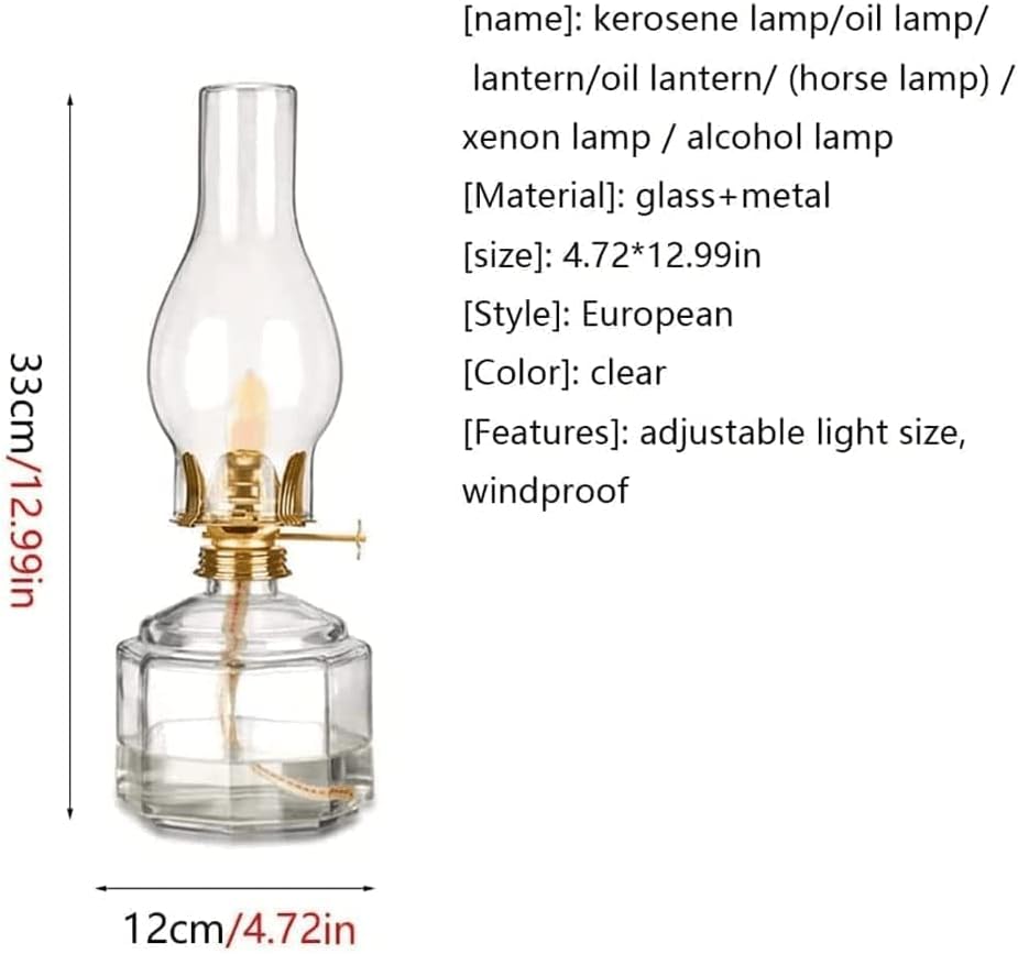 Vintage Kerosene Lamp 1 Pair Glass Oil Lamps with Wicks Clear Kerosene Oil Lamp Hurricane Lamp Lighting Butter Lamps
