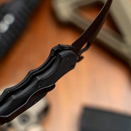 Miniatura 4 de Fox 599 EVO Karambit plegable negro, sistema LAWKS, cuchillo de un solo filo, forro de acero inoxidable, clip reversible, asas extraíbles,