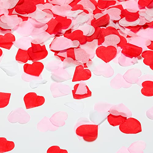 Civaner 1 Inch Heart Confetti 5000 Pieces Colored Heart Shaped Paper Wedding Toss Valentines Confetti Tissue Paper Decor for Valentine s Day Birthday Party Table Supply, Pink, Red, White